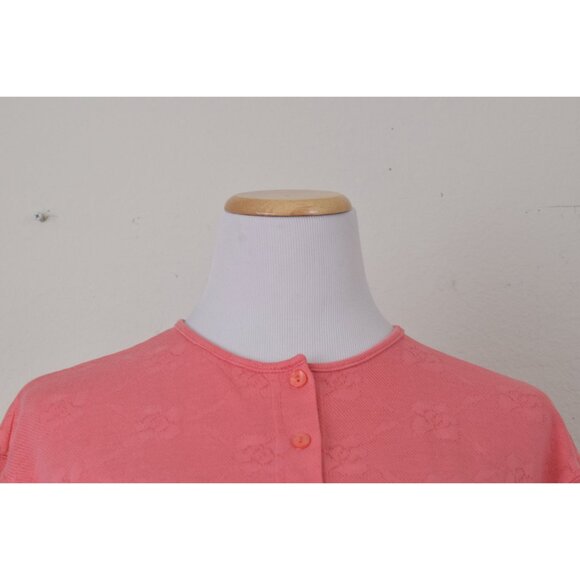 Vintage 90s Salmon Knit button Cotton/Poly Top by Jaclyn Smith | size S - Picture 5 of 10